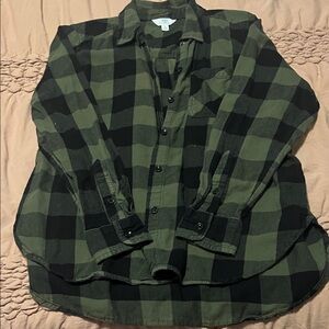 Time and Tru Olive and Black Checkered Men's Shirt